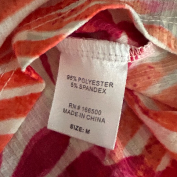 Emily Daniels 3/4 Ruched Sleeve V Neck Palm Leaf Red Orange Pink Blouse Size M - Picture 8 of 10